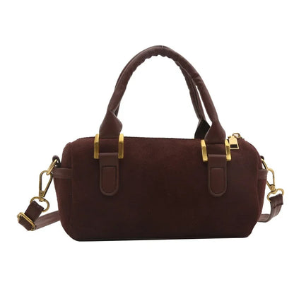 Boston Bag 2024 New Crossbody Bag Women's Suede Frosted Retro Handheld Cylinder Bag Luxury Handbags  Designer Bags