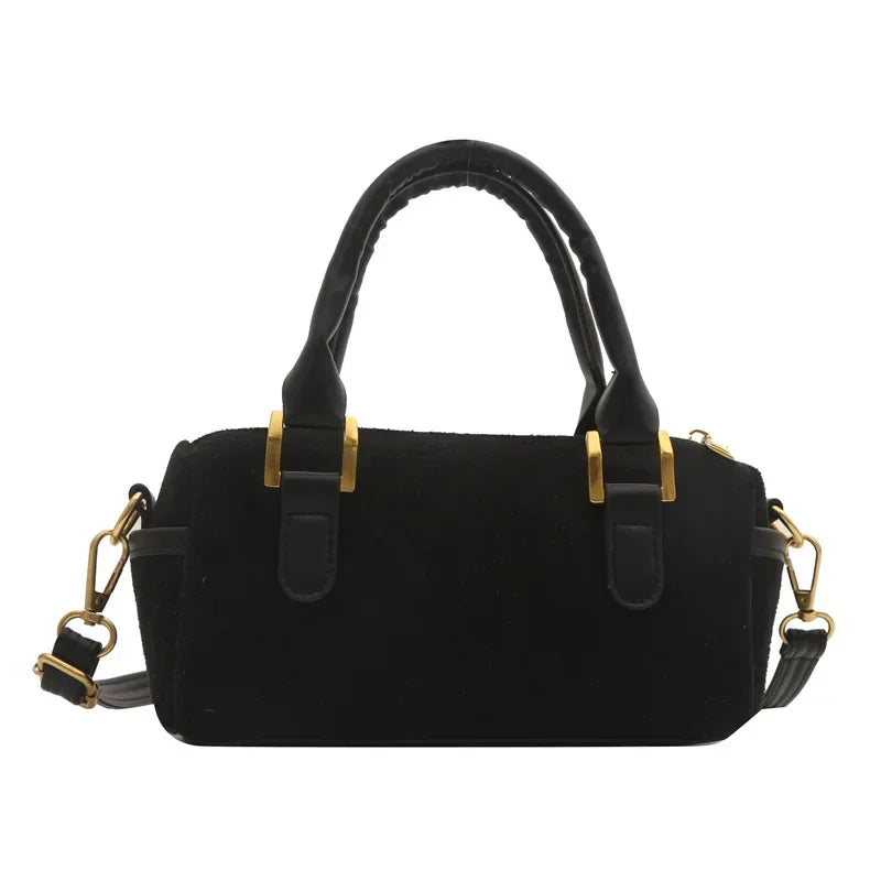 Boston Bag 2024 New Crossbody Bag Women's Suede Frosted Retro Handheld Cylinder Bag Luxury Handbags  Designer Bags