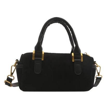 Boston Bag 2024 New Crossbody Bag Women's Suede Frosted Retro Handheld Cylinder Bag Luxury Handbags  Designer Bags