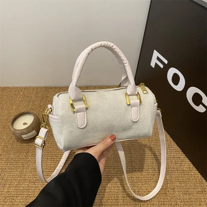 Boston Bag 2024 New Crossbody Bag Women's Suede Frosted Retro Handheld Cylinder Bag Luxury Handbags  Designer Bags