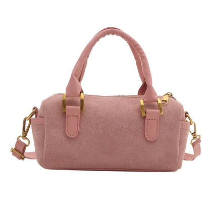 Boston Bag 2024 New Crossbody Bag Women's Suede Frosted Retro Handheld Cylinder Bag Luxury Handbags  Designer Bags