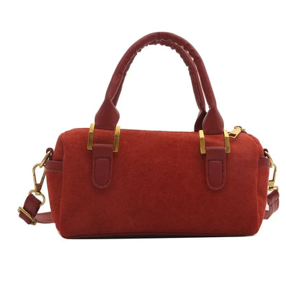 Boston Bag 2024 New Crossbody Bag Women's Suede Frosted Retro Handheld Cylinder Bag Luxury Handbags  Designer Bags