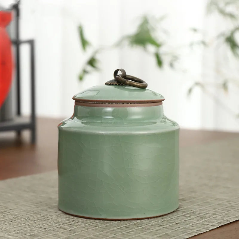 Boutique Ceramic Tea Caddy Airtight Jar Home with Lid Tea Cans  Coffee Moisture-proof Jars Kitchen Grain Spice Container