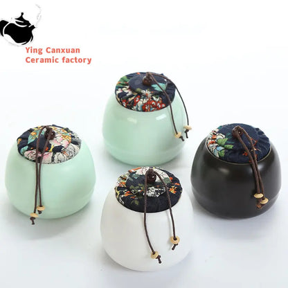 Boutique Ceramic Tea Caddy Airtight Jar Home with Lid Tea Cans  Coffee Moisture-proof Jars Kitchen Grain Spice Container