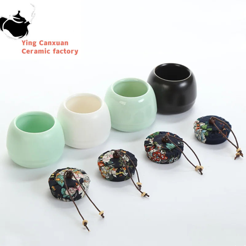 Boutique Ceramic Tea Caddy Airtight Jar Home with Lid Tea Cans  Coffee Moisture-proof Jars Kitchen Grain Spice Container