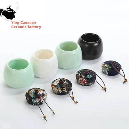 Boutique Ceramic Tea Caddy Airtight Jar Home with Lid Tea Cans  Coffee Moisture-proof Jars Kitchen Grain Spice Container