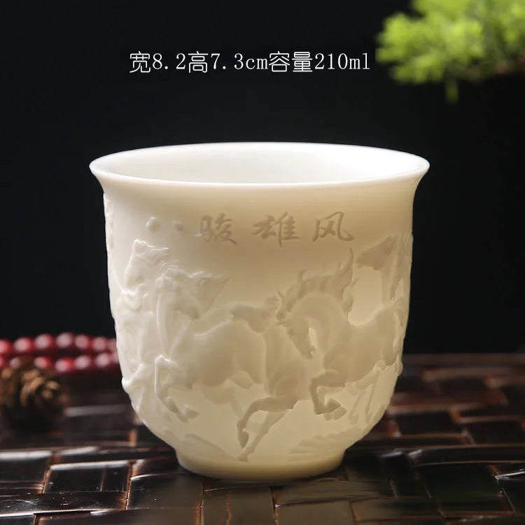 Boutique Ceramic Teacup Meditation Cup Handmade Three-dimensional Relief Tea Bowl Chinese Tea Set Accessories Master Cup