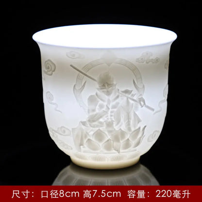Boutique Ceramic Teacup Meditation Cup Handmade Three-dimensional Relief Tea Bowl Chinese Tea Set Accessories Master Cup