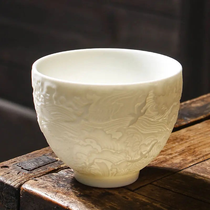 Boutique Ceramic Teacup Meditation Cup Handmade Three-dimensional Relief Tea Bowl Chinese Tea Set Accessories Master Cup