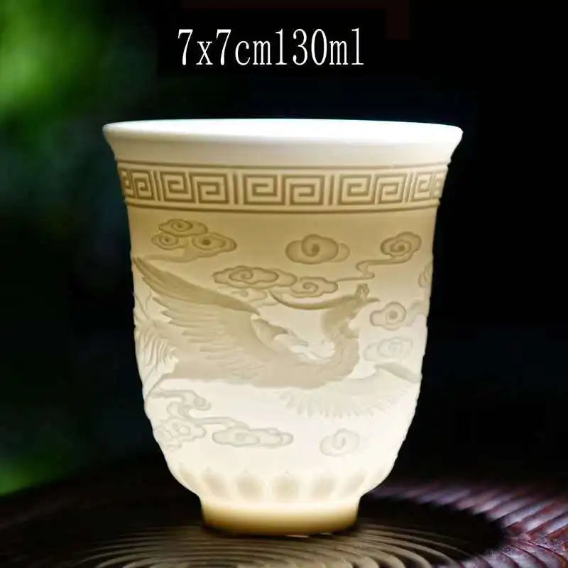 Boutique Ceramic Teacup Meditation Cup Handmade Three-dimensional Relief Tea Bowl Chinese Tea Set Accessories Master Cup