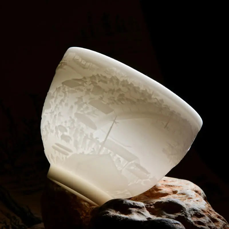 Boutique Ceramic Teacup Meditation Cup Handmade Three-dimensional Relief Tea Bowl Chinese Tea Set Accessories Master Cup