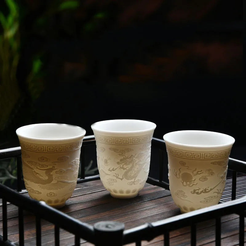 Boutique Ceramic Teacup Meditation Cup Handmade Three-dimensional Relief Tea Bowl Chinese Tea Set Accessories Master Cup