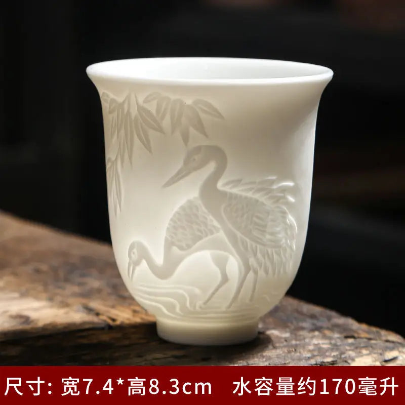 Boutique Ceramic Teacup Meditation Cup Handmade Three-dimensional Relief Tea Bowl Chinese Tea Set Accessories Master Cup