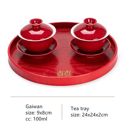 Boutique Chinese Tea Sets Red Ceramic Gaiwan Teapot Tea Tray Suit Wedding Tea Set Supplies Customized High Grade Teaware Gifts