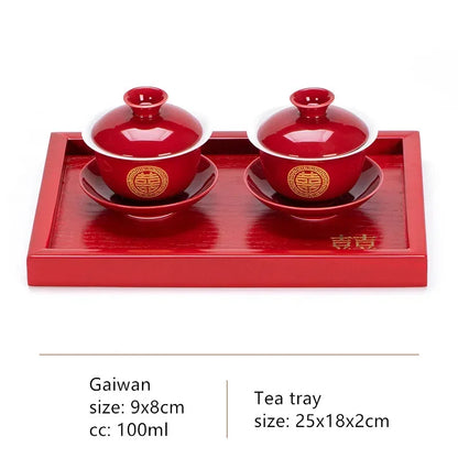 Boutique Chinese Tea Sets Red Ceramic Gaiwan Teapot Tea Tray Suit Wedding Tea Set Supplies Customized High Grade Teaware Gifts