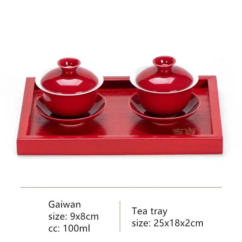Boutique Chinese Tea Sets Red Ceramic Gaiwan Teapot Tea Tray Suit Wedding Tea Set Supplies Customized High Grade Teaware Gifts