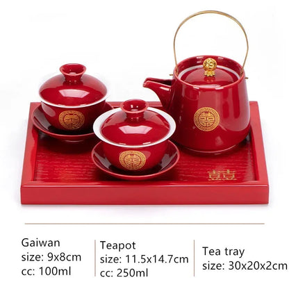 Boutique Chinese Tea Sets Red Ceramic Gaiwan Teapot Tea Tray Suit Wedding Tea Set Supplies Customized High Grade Teaware Gifts