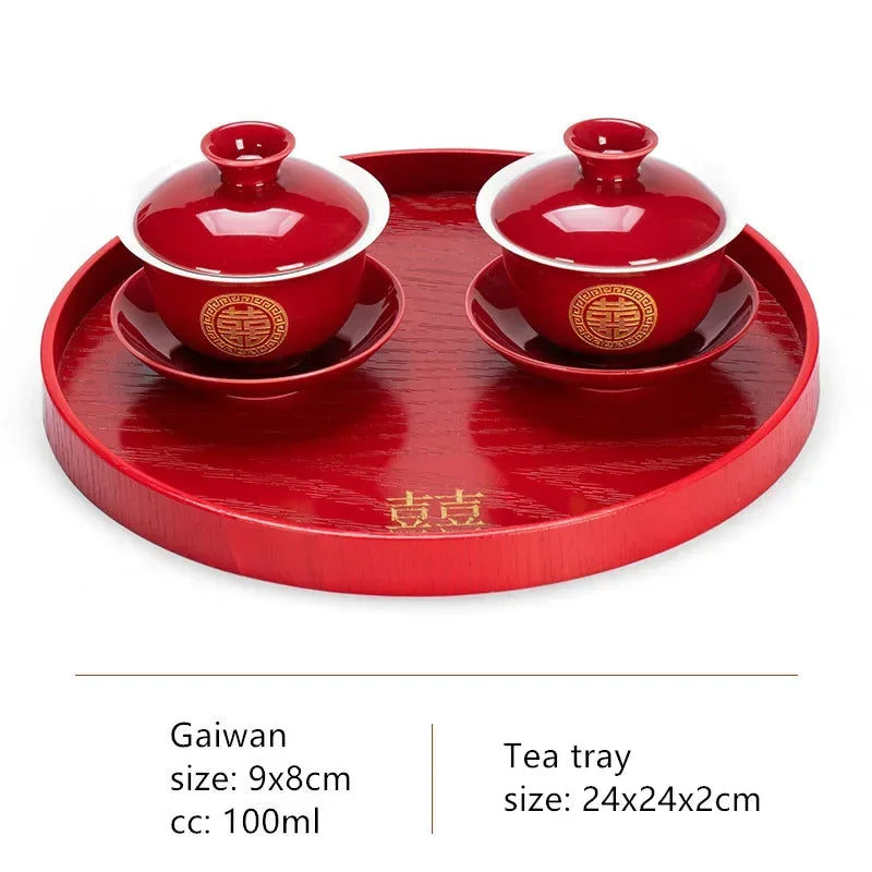 Boutique Chinese Tea Sets Red Ceramic Gaiwan Teapot Tea Tray Suit Wedding Tea Set Supplies Customized High Grade Teaware Gifts