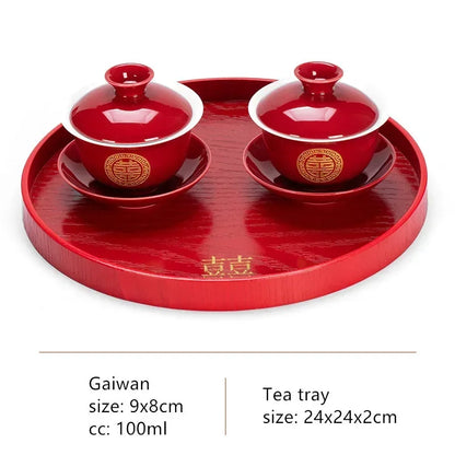Boutique Chinese Tea Sets Red Ceramic Gaiwan Teapot Tea Tray Suit Wedding Tea Set Supplies Customized High Grade Teaware Gifts