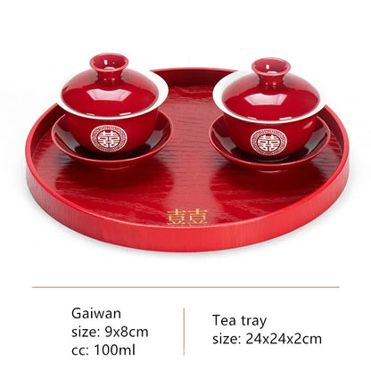 Boutique Chinese Tea Sets Red Ceramic Gaiwan Teapot Tea Tray Suit Wedding Tea Set Supplies Customized High Grade Teaware Gifts