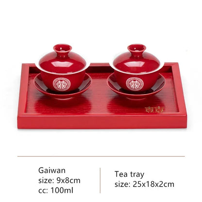 Boutique Chinese Tea Sets Red Ceramic Gaiwan Teapot Tea Tray Suit Wedding Tea Set Supplies Customized High Grade Teaware Gifts