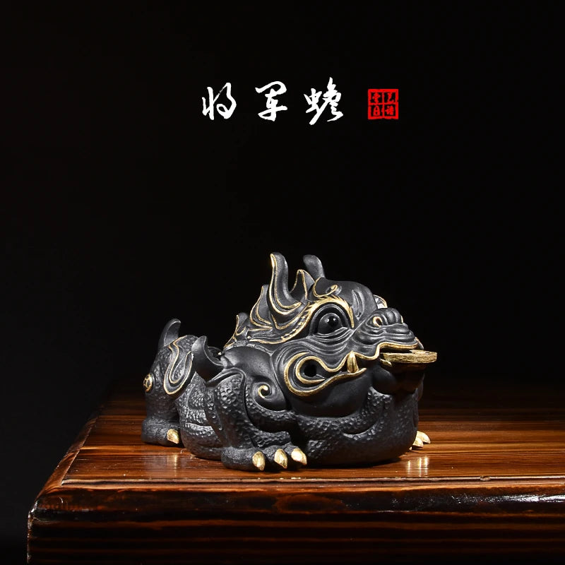 Boutique General Toad Tea Ornaments Yixing Purple Sand Handmade Dragon Toad Lucky Three Feet Golden Toad Tea Ceremony Tea Tray D
