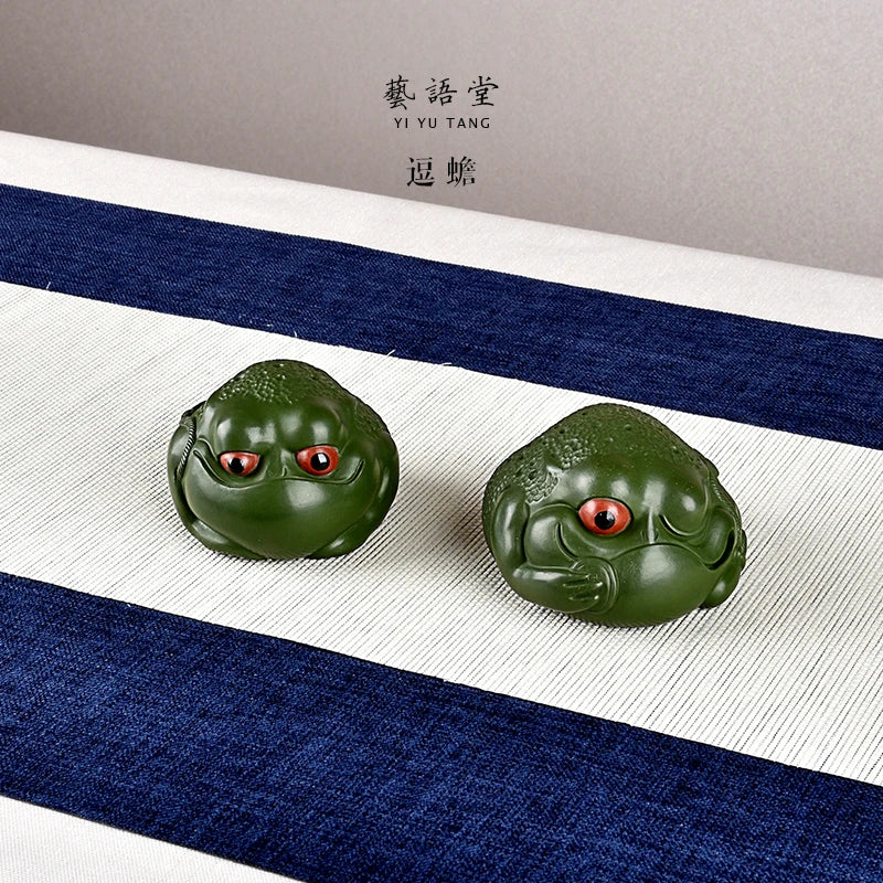 Boutique Green Mud Golden Toad Tea Ornaments Tea Tray Utensils Tea Table Decoration Raw Ore Famous Li Changtao Handmade Supporta