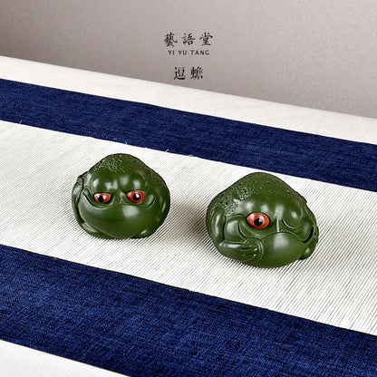 Boutique Green Mud Golden Toad Tea Ornaments Tea Tray Utensils Tea Table Decoration Raw Ore Famous Li Changtao Handmade Supporta