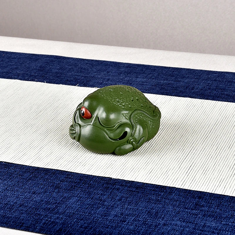 Boutique Green Mud Golden Toad Tea Ornaments Tea Tray Utensils Tea Table Decoration Raw Ore Famous Li Changtao Handmade Supporta