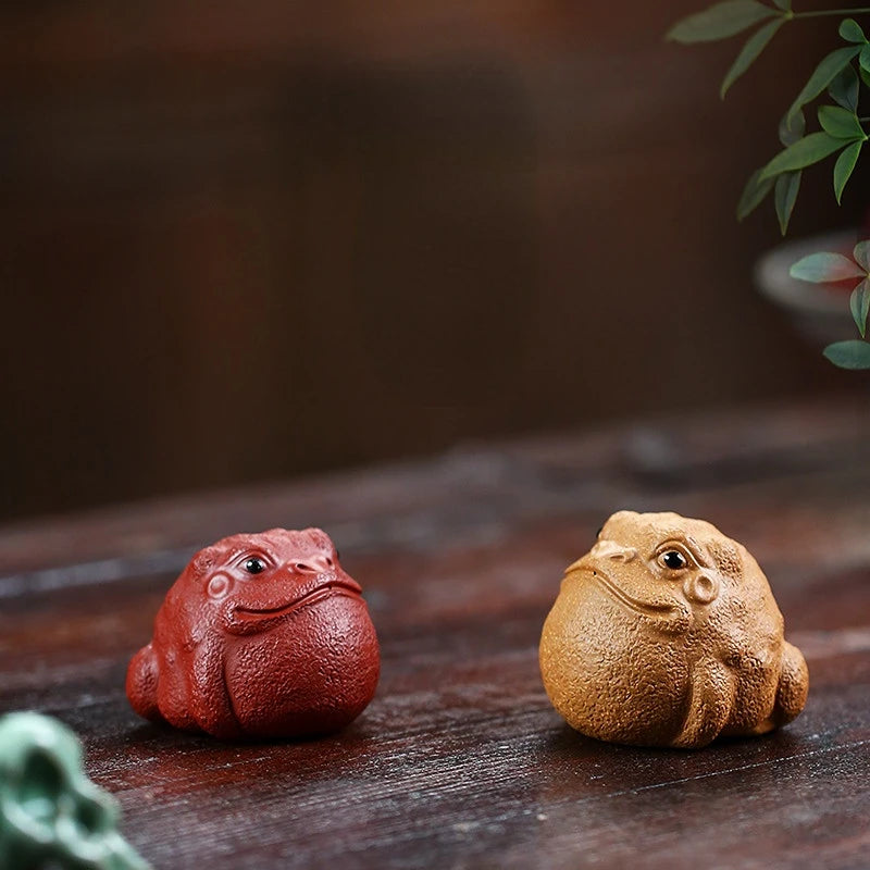 Boutique Purple Clay Tea Pet Three-legged Golden Toad Ornaments Handmade Sculpture Crafts Home Tea Set Decor Accessories
