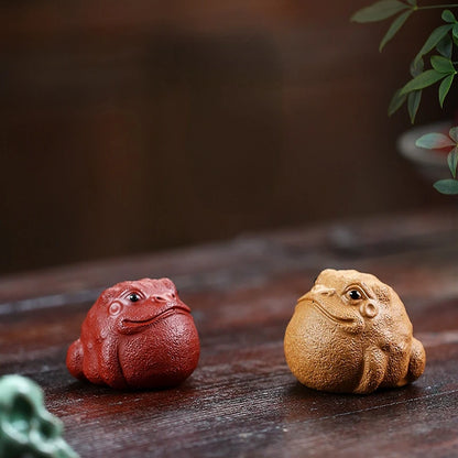 Boutique Purple Clay Tea Pet Three-legged Golden Toad Ornaments Handmade Sculpture Crafts Home Tea Set Decor Accessories