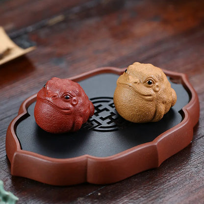Boutique Purple Clay Tea Pet Three-legged Golden Toad Ornaments Handmade Sculpture Crafts Home Tea Set Decor Accessories
