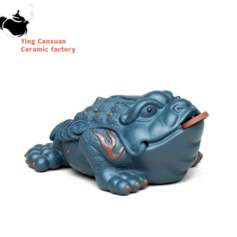 Boutique Purple Clay Tea pet Lucky Golden Toad Statue Tea Figurine Ornaments Handmade Crafts Tea Set Decoration Accessories