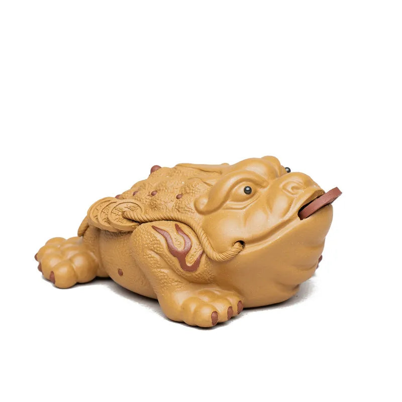 Boutique Purple Clay Tea pet Lucky Golden Toad Statue Tea Figurine Ornaments Handmade Crafts Tea Set Decoration Accessories