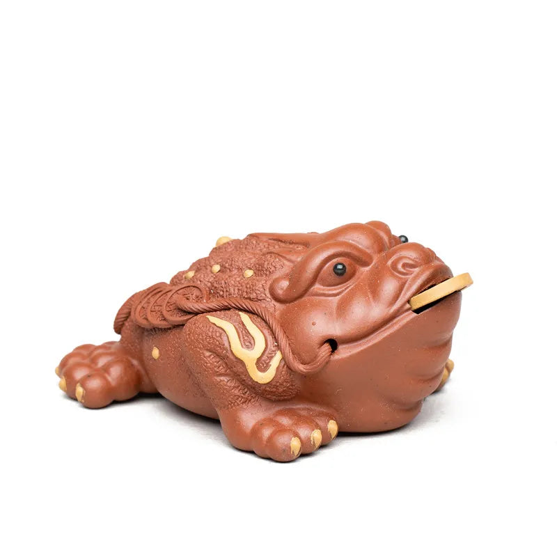 Boutique Purple Clay Tea pet Lucky Golden Toad Statue Tea Figurine Ornaments Handmade Crafts Tea Set Decoration Accessories