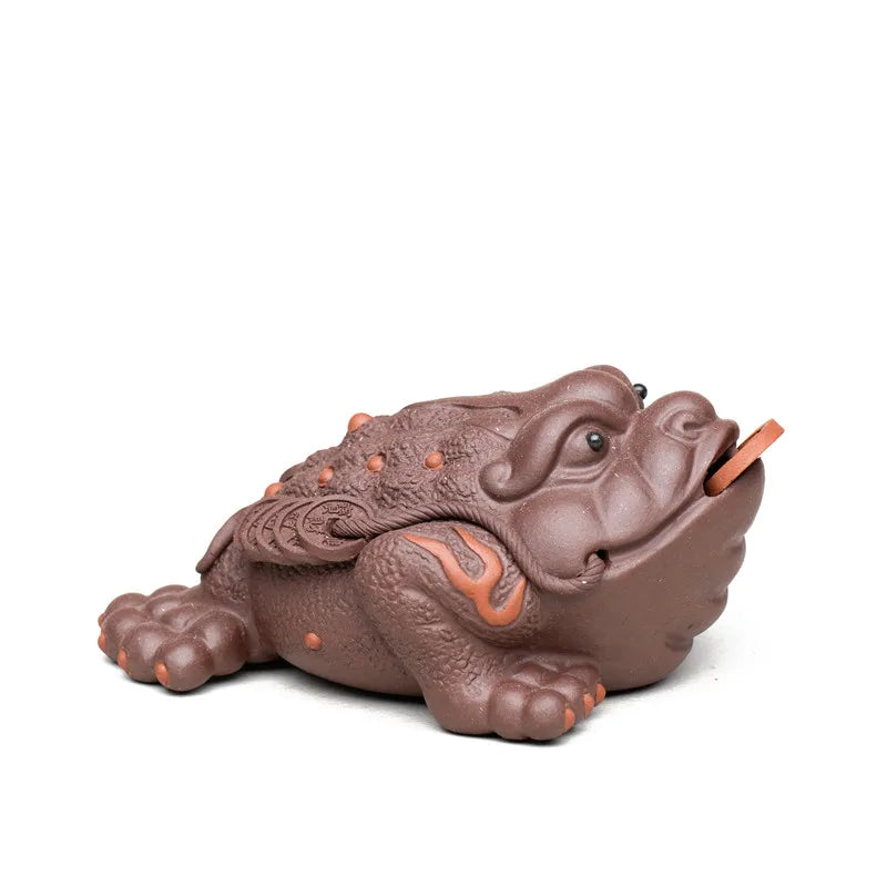 Boutique Purple Clay Tea pet Lucky Golden Toad Statue Tea Figurine Ornaments Handmade Crafts Tea Set Decoration Accessories