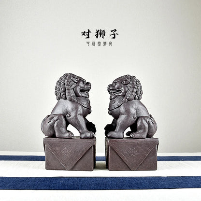 Boutique Raw Ore Purple Sand Lion Tea Ornaments Decoration Sculpture Handmade Tea Set Old Yixing Clay Pair of Lion Famous Li Cha