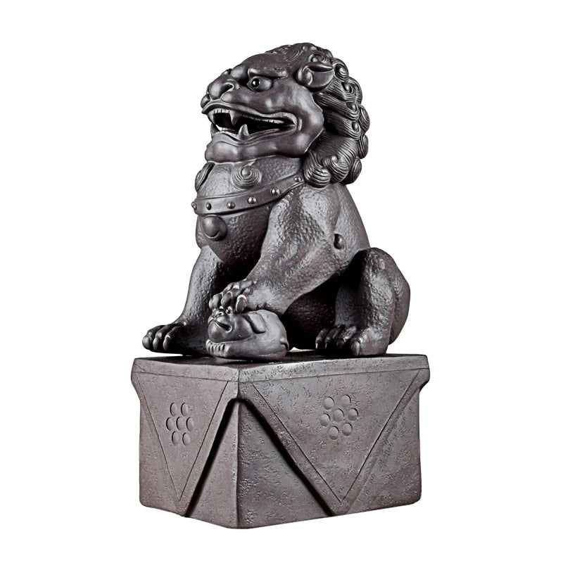 Boutique Raw Ore Purple Sand Lion Tea Ornaments Decoration Sculpture Handmade Tea Set Old Yixing Clay Pair of Lion Famous Li Cha
