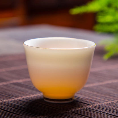 Boutique Suet Jade Ceramics Teacup Travel Meditation Cup Personal Tea Bowl Handmade Tea set Accessories Pu'er Master Cup