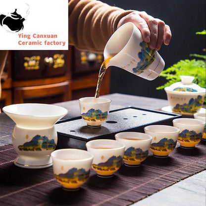 Boutique Suet Jade Ceramics Teacup Travel Meditation Cup Personal Tea Bowl Handmade Tea set Accessories Pu'er Master Cup