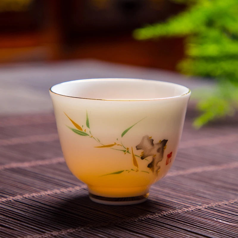 Boutique Suet Jade Ceramics Teacup Travel Meditation Cup Personal Tea Bowl Handmade Tea set Accessories Pu'er Master Cup