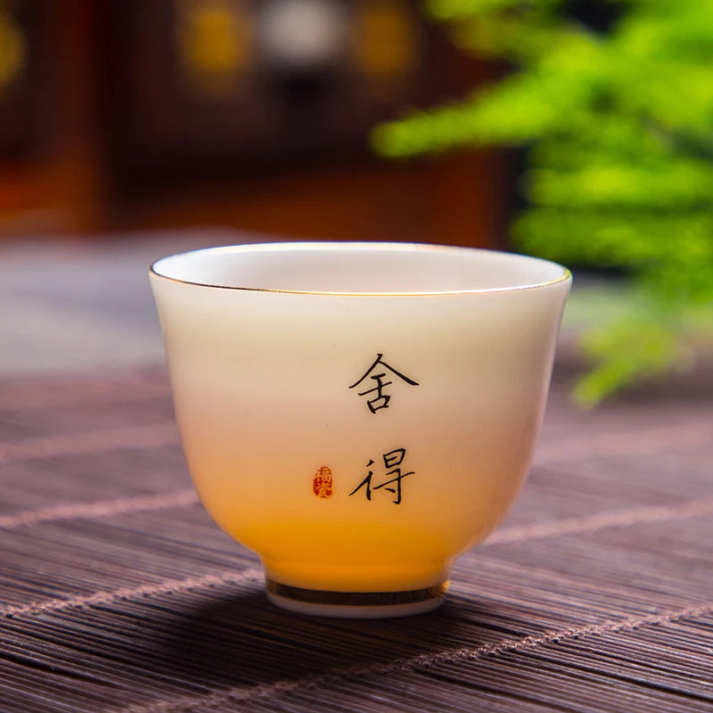 Boutique Suet Jade Ceramics Teacup Travel Meditation Cup Personal Tea Bowl Handmade Tea set Accessories Pu'er Master Cup