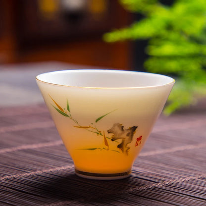 Boutique Suet Jade Ceramics Teacup Travel Meditation Cup Personal Tea Bowl Handmade Tea set Accessories Pu'er Master Cup