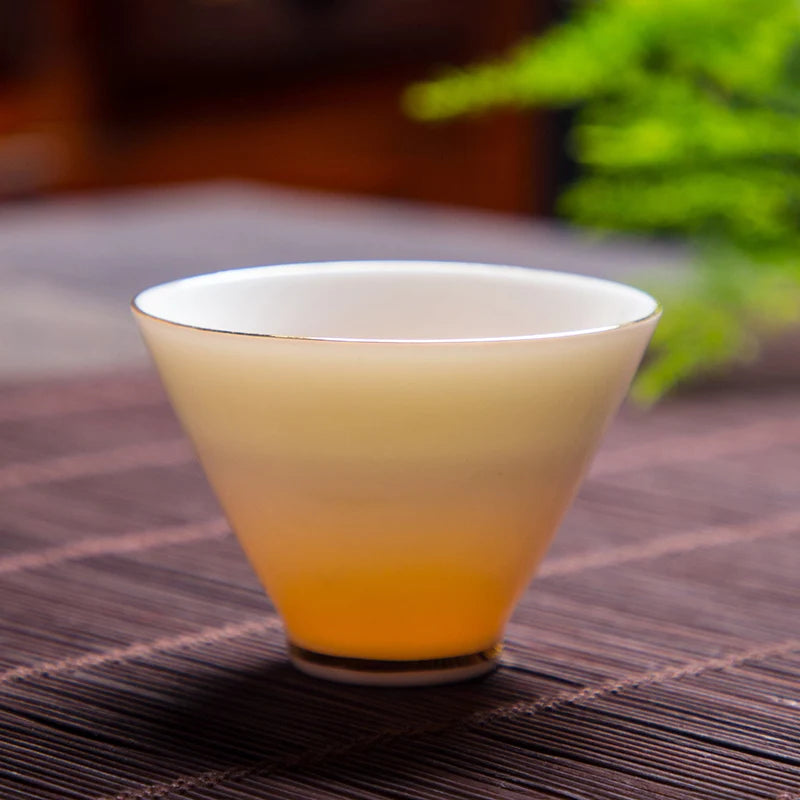 Boutique Suet Jade Ceramics Teacup Travel Meditation Cup Personal Tea Bowl Handmade Tea set Accessories Pu'er Master Cup