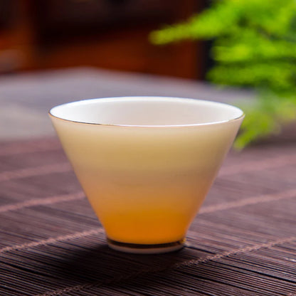 Boutique Suet Jade Ceramics Teacup Travel Meditation Cup Personal Tea Bowl Handmade Tea set Accessories Pu'er Master Cup