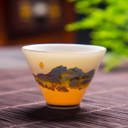 Boutique Suet Jade Ceramics Teacup Travel Meditation Cup Personal Tea Bowl Handmade Tea set Accessories Pu'er Master Cup