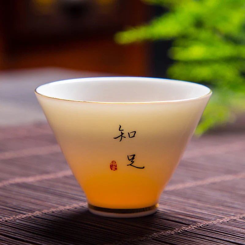 Boutique Suet Jade Ceramics Teacup Travel Meditation Cup Personal Tea Bowl Handmade Tea set Accessories Pu'er Master Cup