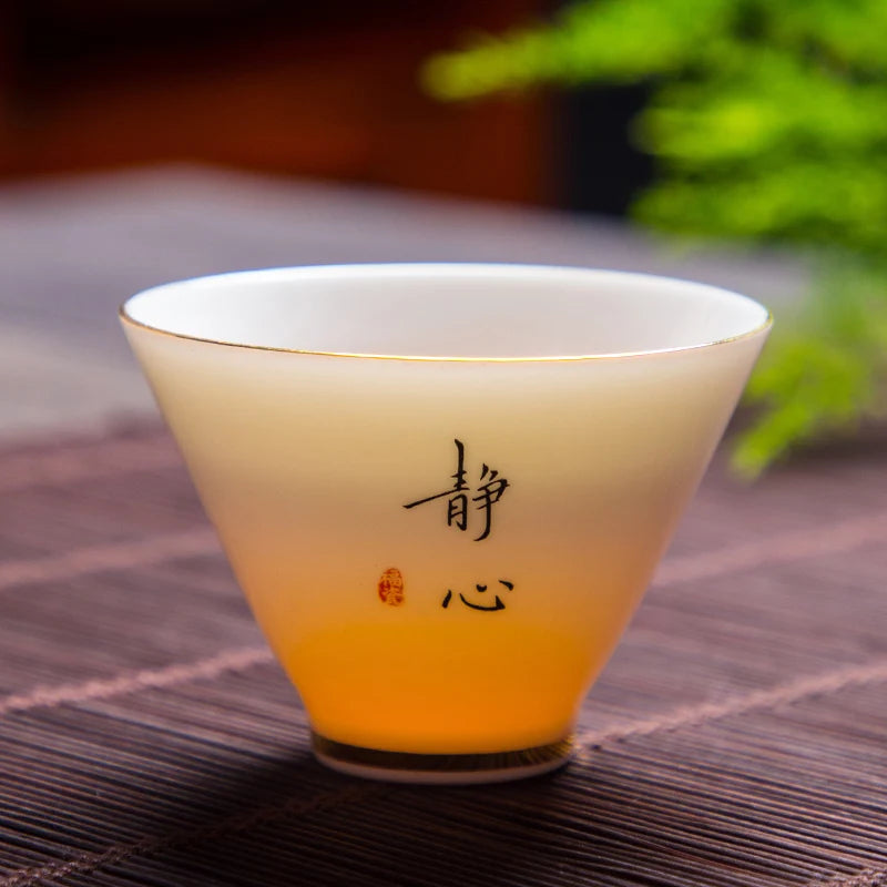 Boutique Suet Jade Ceramics Teacup Travel Meditation Cup Personal Tea Bowl Handmade Tea set Accessories Pu'er Master Cup