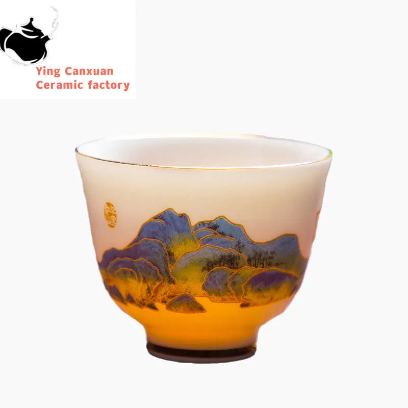 Boutique Suet Jade Ceramics Teacup Travel Meditation Cup Personal Tea Bowl Handmade Tea set Accessories Pu'er Master Cup