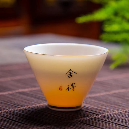 Boutique Suet Jade Ceramics Teacup Travel Meditation Cup Personal Tea Bowl Handmade Tea set Accessories Pu'er Master Cup